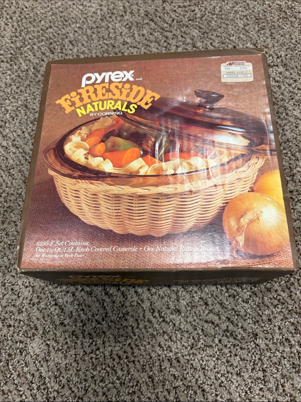 Pyrex Fireside Naturals Brown Rattan Basket with Amber Glass Casserole
